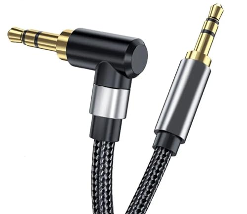 AUX Kopfhörer Kabel Klinke Stecker 3,5mm gewinkelt 90° abgewinkelt Nylonkabel vergoldet für Auto Samsung Smartphone Handy Lautsprecher Klinkenkabel 1,5m von AURUM CABLES