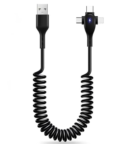 USB-C 3-in-1 Kabel Typ-C+Micro USB+iPhone kompatibel mit Samsung Smartphone iPhone Handy Auto Tablet Ladekabel 6A Schnellladekabel Spiralkabel einziehbar 1,8m von AURUM CABLES