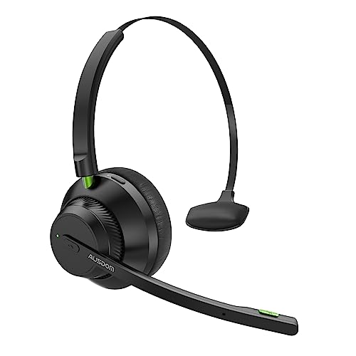 AUSDOM A2301 Wireless PC Headset, Kabelloser Kopfhörer mit Mikrofon, 50h Akkuleistung, Bluetooth Headset mit Mikrofon für Handy, PC, Büro, Business, Call Center – Schwarz von AUSDOM