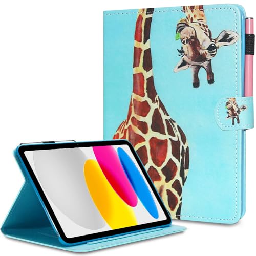 AUSMIX Hülle für iPad 10 Generation 10,9" 2022/ iPad 11 (A16) 11" 2025 Case, Premium PU Leather Stand Smart Cover case for 10.9 inch 2022, Auto Wake/Sleep Smart Shell,Giraffe von AUSMIX