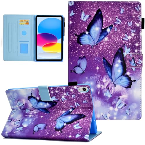 AUSMIX Hülle für iPad 10 Generation 10,9" 2022/ iPad 11 (A16) 11" 2025 Case, Premium PU Leather Stand Smart Cover case for 10.9 inch 2022, Auto Wake/Sleep Smart Shell, Lila Schmetterling von AUSMIX