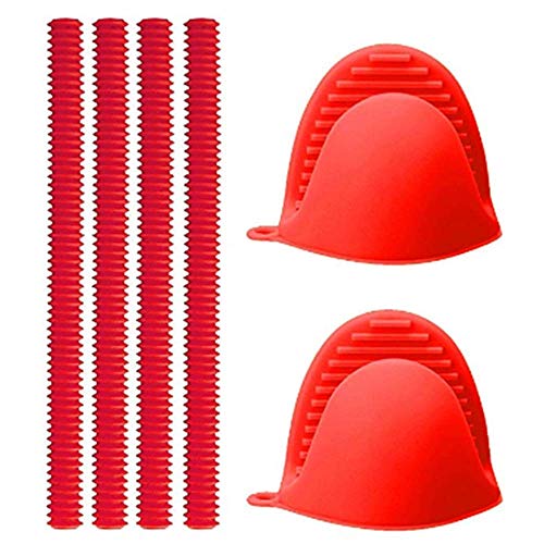 Ofenhalterungen – 2 Stück kleine hitzebeständige Silikonhandschuhe + 4 Stück Silikon-Ofenregal-Schutz – Schutz vor Verbrennungen und Narben – 100 % BPA-frei rot Ofenhalterungen – 2 Stück kleine hitzebeständige Silikonhandschuhe + 4 Stück Silikon-Ofenregal-Schutz – Schutz vor Verbrennungen und Narben – 100 % BPA-frei rot von AUSUKY