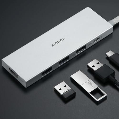 Xiaomi Hub Type C 5-in-1 - Hub mit 5 Typen (3 USB-Ports, 1 Typ-C-Anschluss und EIN HDMI-Anschluss), kompatibel mit Windows, Andorid, macOS und Linux, hohe Datenlesegeschwindigkeit, 4K-UHD-Auflösung von AUTO LABEL. FIRST CLASS DRIVER ACCESSORIES