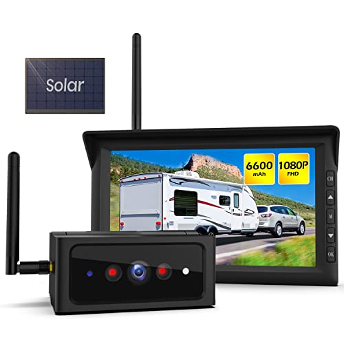 AUTO-VOX Solar Echt Kabellos Rückfahrkamera Set mit IR Nachtsicht, 1080P Funk Digital Rückfahrkamera mit 7" Split-Screen Monitor für LKW, Wohnmobil, Wohnwagen, Anhänger, Van, Bus(Solar4) von AUTO-VOX