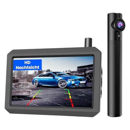 AUTO-VOX TW1 Echt Kabellos Digital Rückfahrkamera Set, 5 Min. DIY Installation, unterstützt 2 Kameras zur Einparken/Überwachung, 720P Funk Rückfahrkamera mit 5" HD Monitor, IP68 Wasserdichter Kamera von AUTO-VOX