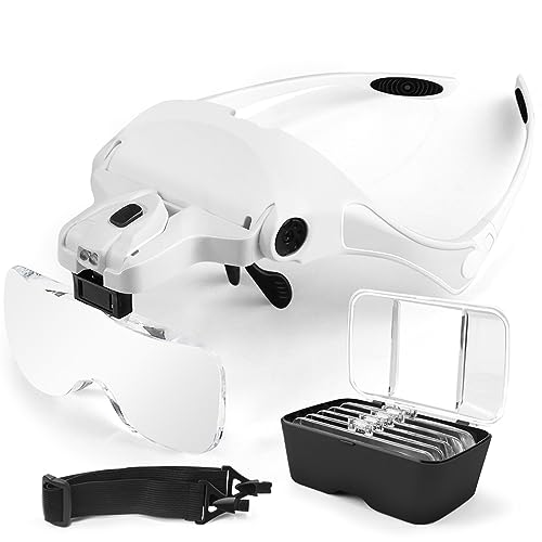 AUTOPkio Lupenbrille mit Licht LED Kopfbandlupe, verstellbare Hände Freie Headset Lupe mit 2 LED Licht Leichte Stirnband Lupe Gläser für Reparieren, 5 Linsen 1.0X, 1.5X, 2.0X, 2.5X, 3.5X AUTOPkio Lupenbrille mit Licht LED Kopfbandlupe, verstellbare Hände Freie Headset Lupe mit 2 LED Licht Leichte Stirnband Lupe Gläser für Reparieren, 5 Linsen 1.0X, 1.5X, 2.0X, 2.5X, 3.5X von AUTOPkio