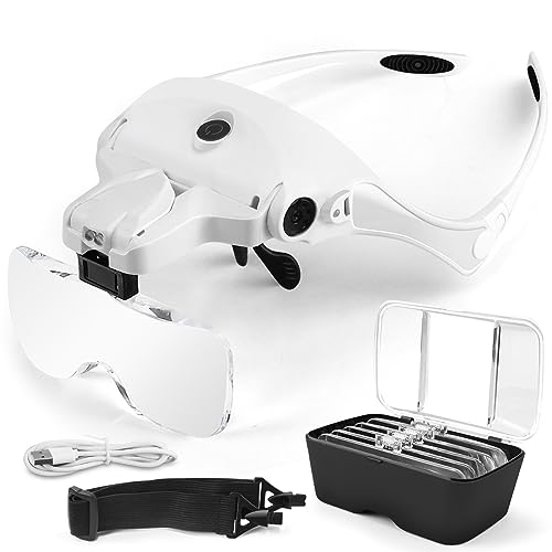 AUTOPkio Lupenbrille mit Licht LED Kopfbandlupe USB Charge, verstellbare Hände Headset Lupe mit 2 LED Licht Leichte Stirnband Lupe Gläser für Reparieren, 5 Linsen 1.0X, 1.5X, 2.0X, 2.5X, 3.5X AUTOPkio Lupenbrille mit Licht LED Kopfbandlupe USB Charge, verstellbare Hände Headset Lupe mit 2 LED Licht Leichte Stirnband Lupe Gläser für Reparieren, 5 Linsen 1.0X, 1.5X, 2.0X, 2.5X, 3.5X von AUTOPkio