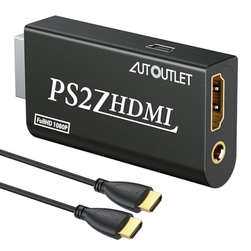 AUTOUTLET PS2 zu HDMI Konverter, PS2 zu HDMI Adapter Konverter PS2 auf HDMI Konverter mit 3,5 mm Kopfhörer Audio Buchse und 1,5m HDMI Kabel, für PS2 HDTV HDMI Monitor von AUTOUTLET