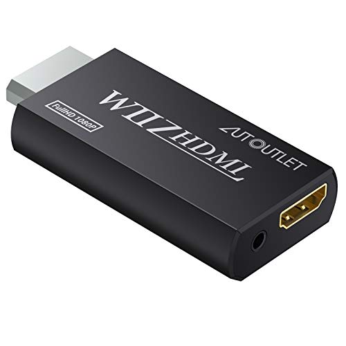 AUTOUTLET Wii zu HDMI Adapter, Wii Hdmi 1080P/720P Full HD Konverter, mit 3,5mm Video Audio Ausgang Buchse, für Nintendo Wii, TV Monitor Beamer Fernseher(Schwarz) von AUTOUTLET