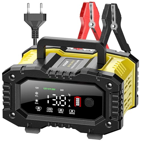 10A Autobatterie Ladegerät 12V/24V Vollautomatisches Batterieladegerät LiFePO4-Ladegerät Reparaturladegerät Impulsladung Entschwefelung 1,5/5/10A Ladestrom Erhaltungsladung 3-240 Ah Anwendbar für Auto von AUTOWHD