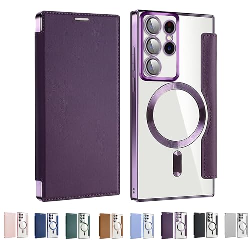 2024 New Leather Textured Flip Phone Case for Samsung, Personalized Leather Textured Flip Phone Case for Samsung S24/S23/S22 Ultra Case, with Credit Card Holderriers (S22,Purple) von AUWIRUG