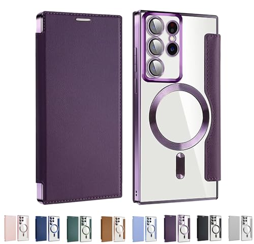 2024 New Leather Textured Flip Phone Case for Samsung, Personalized Leather Textured Flip Phone Case for Samsung S24/S23/S22 Ultra Case, with Credit Card Holderriers (S22ULTRA,Purple) von AUWIRUG