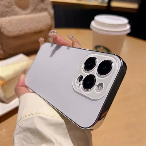 Electroplated Matte Acrylic Tempered Glass for iPhone Protective Case, Titanium Metal Original Color Phone Case for iPhone 11 12 13 14 15 Pro Max Plus (15Pro,White) von AUWIRUG