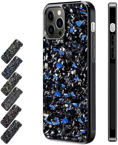 Forged Carbon Fiber Phone Case, Phone Case with Real Forged Carbon Fiber, Magnetic Shockproof Case Cover for iPhone 12/13/14/15 Pro Max, Support Wireless Charging (12 Pro,Blue) von AUWIRUG