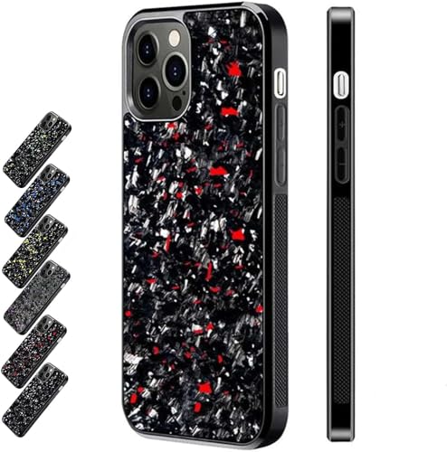 Forged Carbon Fiber Phone Case, Phone Case with Real Forged Carbon Fiber, Magnetic Shockproof Case Cover for iPhone 12/13/14/15 Pro Max, Support Wireless Charging (12 Pro Max,Red) von AUWIRUG