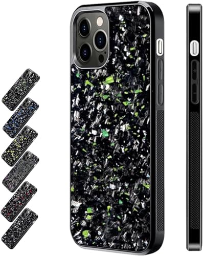 Forged Carbon Fiber Phone Case, Phone Case with Real Forged Carbon Fiber, Magnetic Shockproof Case Cover for iPhone 12/13/14/15 Pro Max, Support Wireless Charging (14,Green) von AUWIRUG