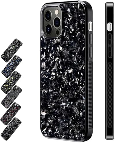 Forged Carbon Fiber Phone Case, Phone Case with Real Forged Carbon Fiber, Magnetic Shockproof Case Cover for iPhone 12/13/14/15 Pro Max, Support Wireless Charging (14,Silver) von AUWIRUG