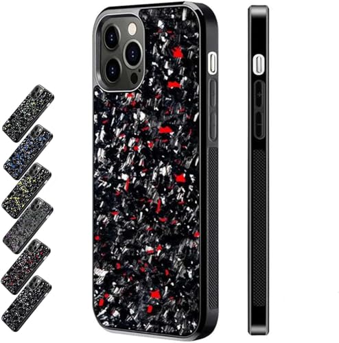 Forged Carbon Fiber Phone Case, Phone Case with Real Forged Carbon Fiber, Magnetic Shockproof Case Cover for iPhone 12/13/14/15 Pro Max, Support Wireless Charging (15,Red) von AUWIRUG