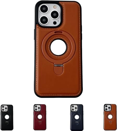 Luxurious Leather Invisible Stand for iPhone Case,Leather Material with Metal Magnetic Folding Stand for iPhone 15/14/13/12 Pro Max Plus (15 Pro,Light Brown) von AUWIRUG