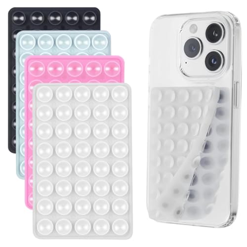 AUXHCYL 4 Stück Silikon Handy Saugnapf Doppelseitig, Saugnapf Handy für Selfies & Videos, Handy Saugnapf Halterung für Alle Handy-Modelle (Transparent, Schwarz, Rosa, Blau) von AUXHCYL