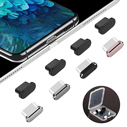 AUZOSL 8 Stücke USB C Staubschutz 4 Aluminium + 4 Silikon Type C Schutzkappe Kompatibel mit iPhone 15 Samsung Galaxy S23 Xiaomi Note 11 Pro OnePlus Huawei Mate 60 Schwarz Silber Grau Roségold von AUZOSL