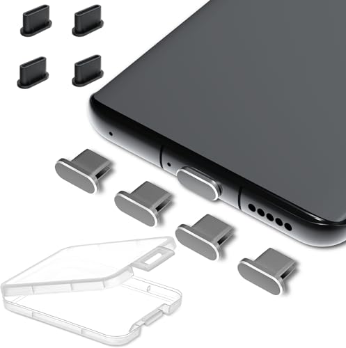 AUZOSL 8 Stücke USB C Staubstecker 4 Aluminium + 4 Silikon Typ-C Staubschutzhülle Kompatibel mit Samsung Galaxy S23 Xiaomi Google Pixel Motorola Nothing Phone, Grau von AUZOSL