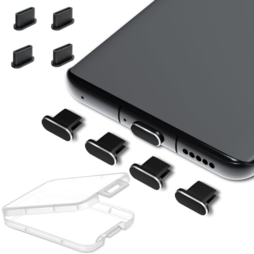 AUZOSL 8 Stücke USB C Staubstecker 4 Aluminium + 4 Silikon Typ-C Staubschutzhülle Kompatibel mit Samsung Galaxy S23 Xiaomi Google Pixel Motorola Nothing Phone, Schwarz von AUZOSL