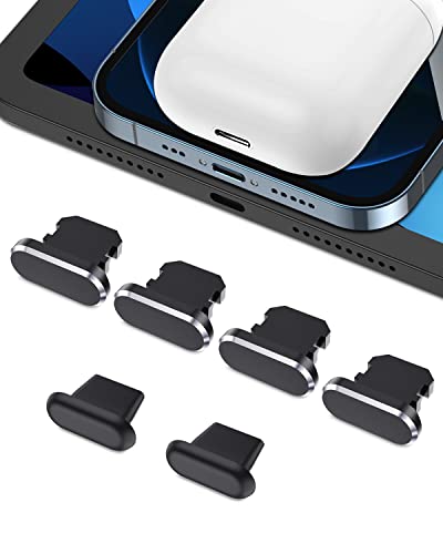 AUZOSL Pack of 6 Dust Protection Plugs Compatible with iPhone 13 12 4 Aluminium + 2 Silicone Dust Plugs, Space Schwarz von AUZOSL