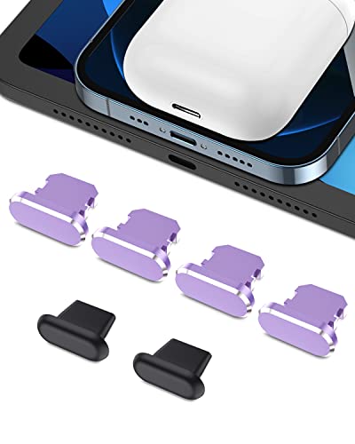 AUZOSL Pack of 6 Dust Protection Plugs Compatible with iPhone 13 12 4 Aluminium + 2 Silicone Dust Plugs, Violett von AUZOSL
