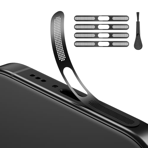 4er-Pack Staubdichter Mesh-Aufkleber für iPhone 16 Pro/16 Pro Max, inkl. 4 Reinigungstüchern & 1 Bürste – Präzisionsschutz für Lautsprecher, Ladeanschluss & Sensoren (Titan Schwarz) von AUZOSL