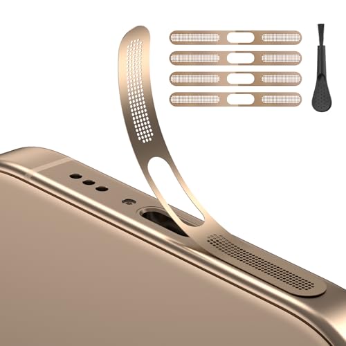 AUZOSL 4er-Pack Staubdichter Mesh-Aufkleber für iPhone 16 Pro/16 Pro Max, inkl. 4 Reinigungstüchern & 1 Bürste – Präzisionsschutz für Lautsprecher, Ladeanschluss & Sensoren (Titan Wüstensand) von AUZOSL