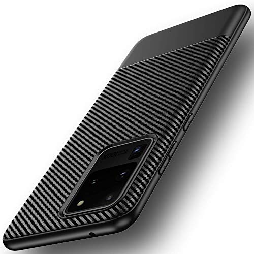 AVANA Hülle für Samsung Galaxy S20 Ultra Schutzhülle Flexibles Slim Case Schwarz Silikon TPU Bumper Kratzfest Kohlefaser Cover Carbon Optik von AVANA