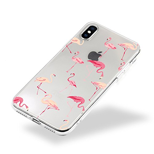 AVANA Hülle kompatibel mit iPhone XS Hülle, iPhone X Schutzhülle Slim Fit Case Durchsichtige Handyhülle Silikon TPU Schale Muster Klar Cover Transparent (Flamingo) von AVANA