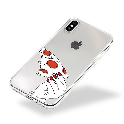AVANA Hülle kompatibel mit iPhone XS Hülle, iPhone X Schutzhülle Slim Fit Case Durchsichtige Handyhülle Silikon TPU Schale Muster Klar Cover Transparent (Pizza Please) von AVANA