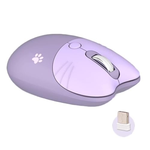 AVEKI Kabellose Maus, leise, niedliche 2,4 G schnurlose Mäuse für Mädchen mit USB-Empfänger, Katzenmaus für Laptop, PC, Computer, Mac (Taro-Lila) von AVEKI