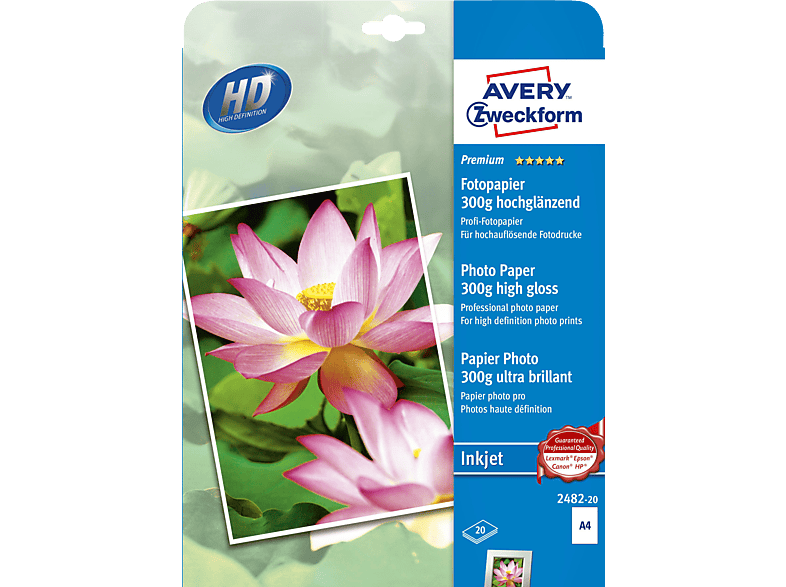 AVERY ZWECKFORM 2482-20 Premium, einseitig beschichtet, 300 g/m², Inkjet Fotopapiere 210 x 297 mm A4 Inhalt: 20 Blatt AVERY ZWECKFORM 2482-20 Premium, einseitig beschichtet, 300 g/m², Inkjet Fotopapiere 210 x 297 mm A4 Inhalt: 20 Blatt von AVERY ZWECKFORM
