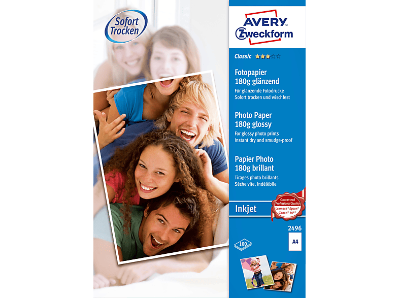 AVERY ZWECKFORM 2496 Classic Inkjet Fotopapier 210 x 297 mm A4 100 Blatt von AVERY ZWECKFORM