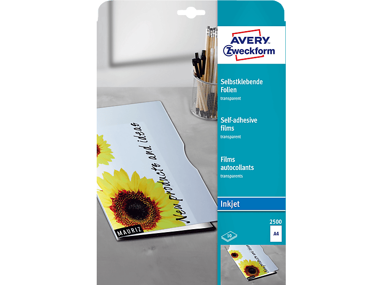 AVERY ZWECKFORM 2500, einseitig beschichtet, Transparente Klebefolien 210 x 297 mm A4 Inhalt: 10 Bogen von AVERY ZWECKFORM