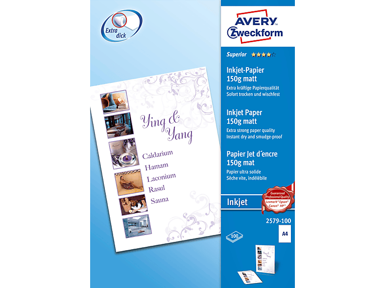 AVERY ZWECKFORM 2579-100 Superior, einseitig beschichtet, 150 g/m² Inkjet-Papier 210 x 297 mm A4 Inhalt: 100 Blatt von AVERY ZWECKFORM