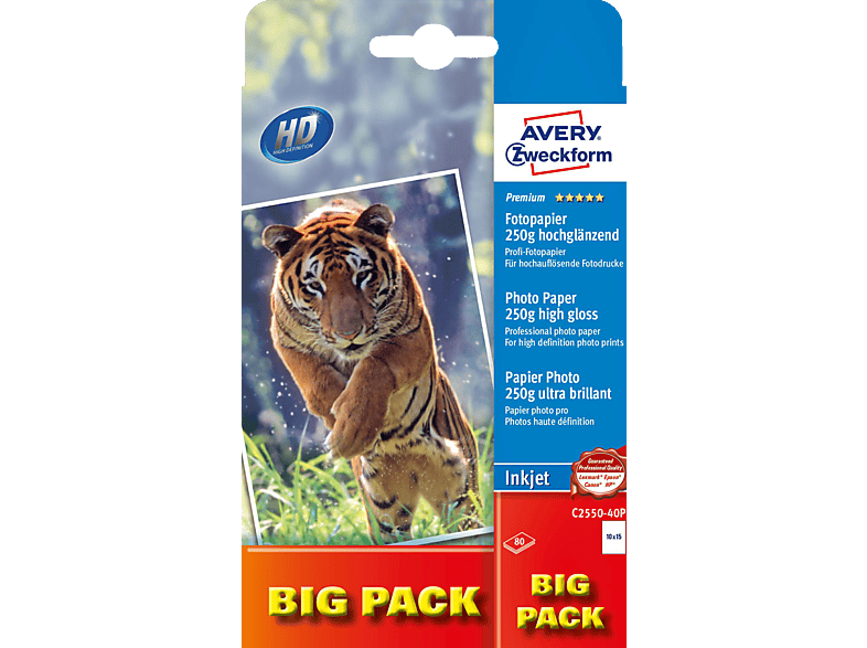 AVERY ZWECKFORM C2550-40P Premium, hochglänzend, 250 g/m², Inkjet Fotopapier 100 x 150 mm - 80 Blatt AVERY ZWECKFORM C2550-40P Premium, hochglänzend, 250 g/m², Inkjet Fotopapier 100 x 150 mm - 80 Blatt von AVERY ZWECKFORM