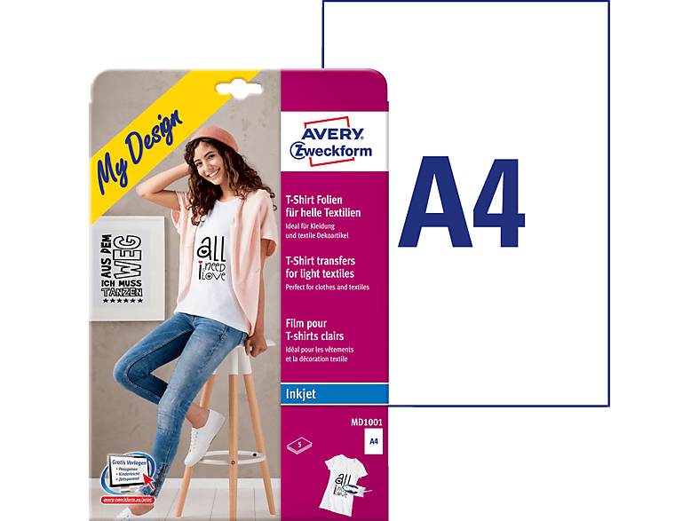 AVERY ZWECKFORM MD1001 Textil-Folien 210 x 297 mm A4 Inhalt: 5 Bogen von AVERY ZWECKFORM