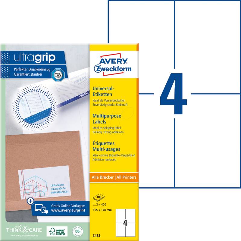 AVZ 3483 - Universal-Etiketten,105 x 148 mm, 400 Stück, weiß von AVERY ZWECKFORM