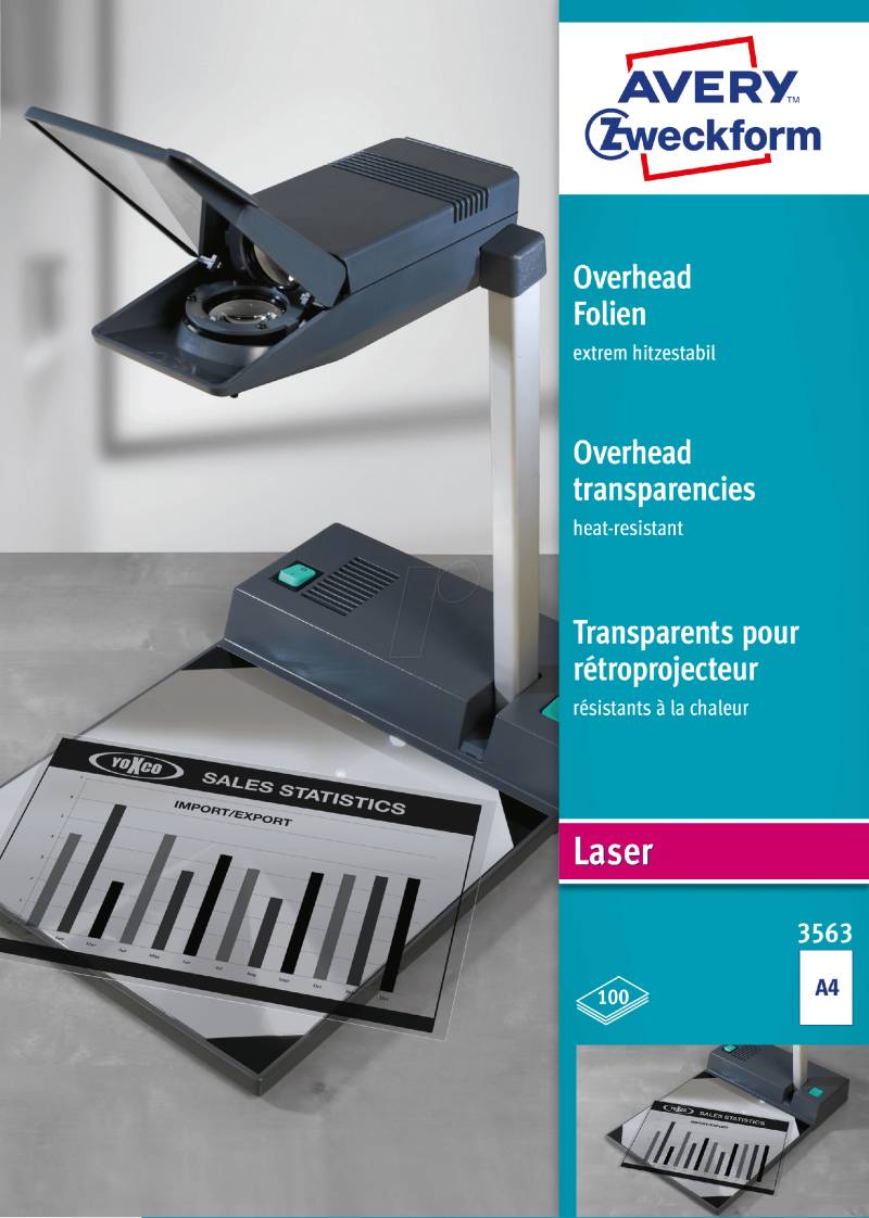 AVZ 3563 - Overheadfolie, DIN A4, für S/W Laserdrucker, 100 Blatt, 0,13 mm von AVERY ZWECKFORM