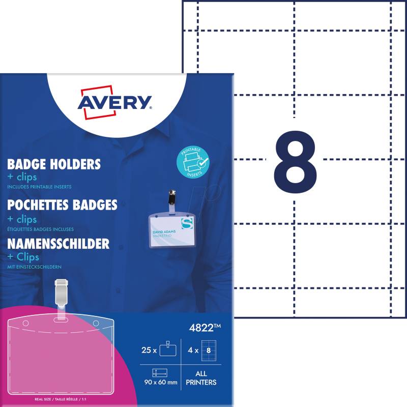 AVZ 4822 - Namensschild, 60x90 mm, Clip, mit Einsteckschilder, 25 Stück von AVERY ZWECKFORM