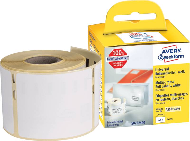 AVZ AS0722440 - Rollenetiketten AS0722440, 54x70mm, weiß von AVERY ZWECKFORM