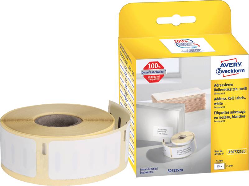 AVZ AS0722520 - Rollenetiketten AS0722520, 25x54mm, weiß von AVERY ZWECKFORM