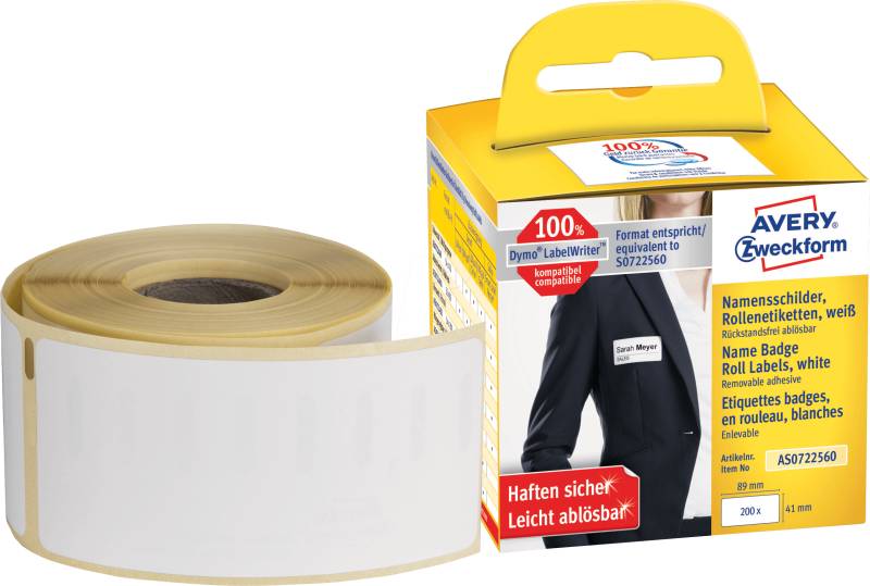 AVZ AS0722560 - Rollenetiketten AS0722560, 41x89mm, weiß von AVERY ZWECKFORM