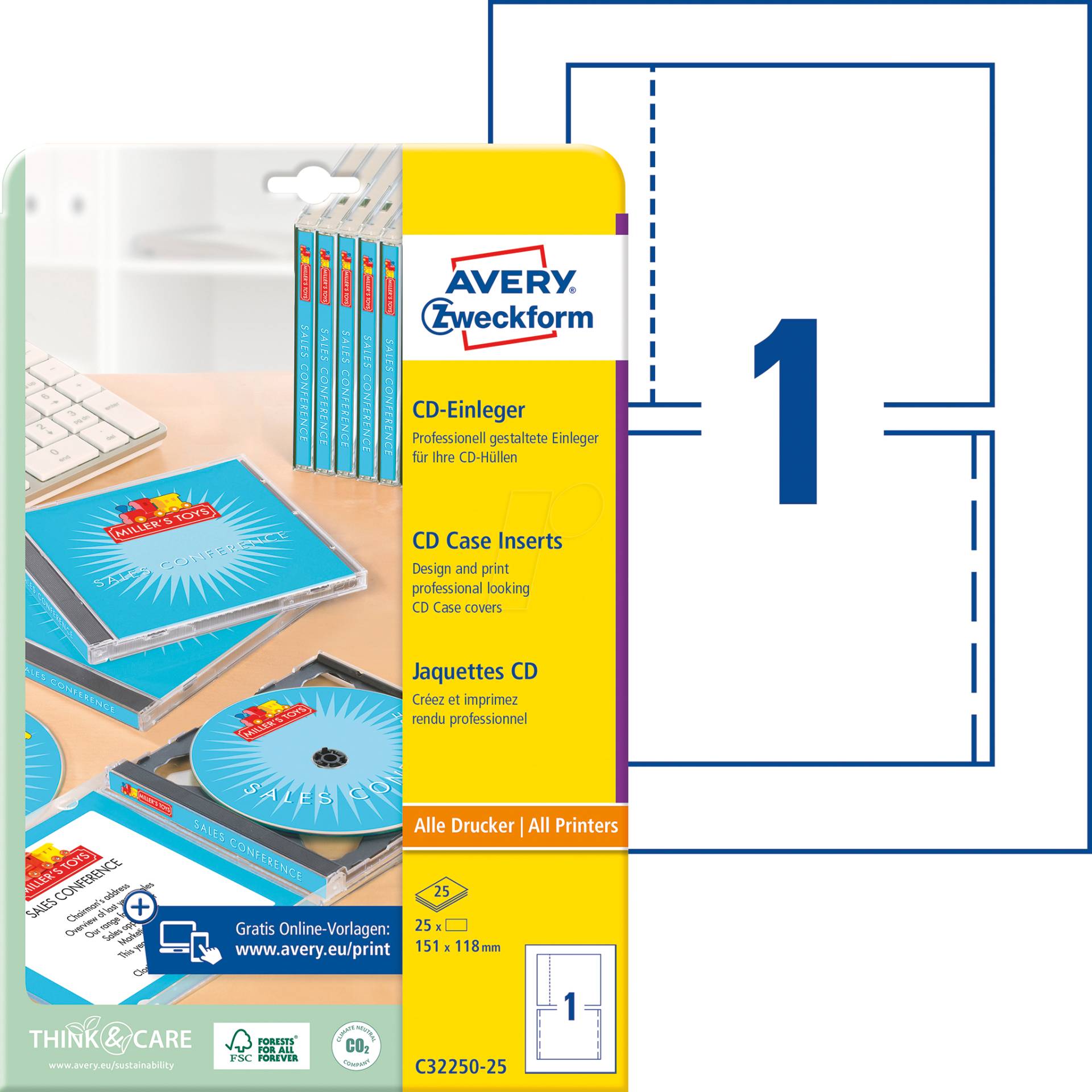 AVZ C32250-25 - CD-Einleger, Inkjet, Laser, 25 Stück,  weiß von AVERY ZWECKFORM