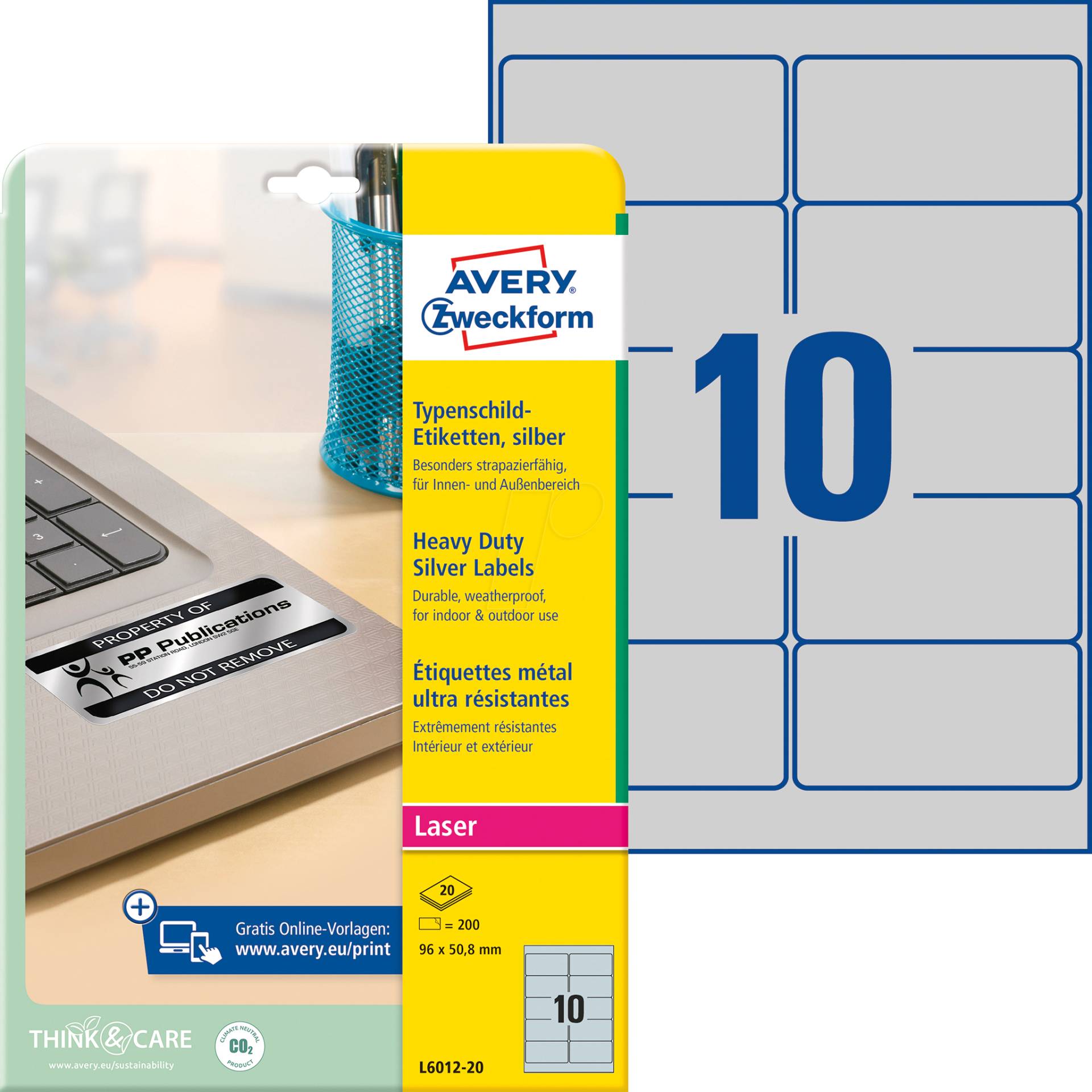 AVZ L6012-20 - Typenschild-Etiketten, wasserfest, 96 x 50,8 mm, 200 Stück, silb AVZ L6012-20 - Typenschild-Etiketten, wasserfest, 96 x 50,8 mm, 200 Stück, silb von AVERY ZWECKFORM