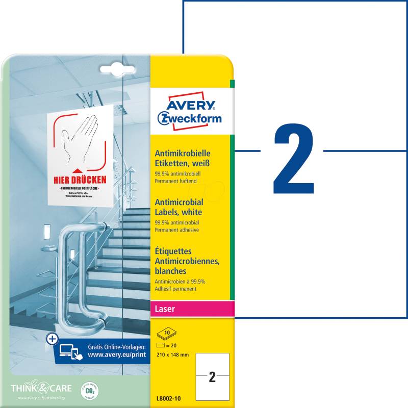 AVZ L8002-10 - Antimikrobielle Etiketten 210x148mm weiß von AVERY ZWECKFORM